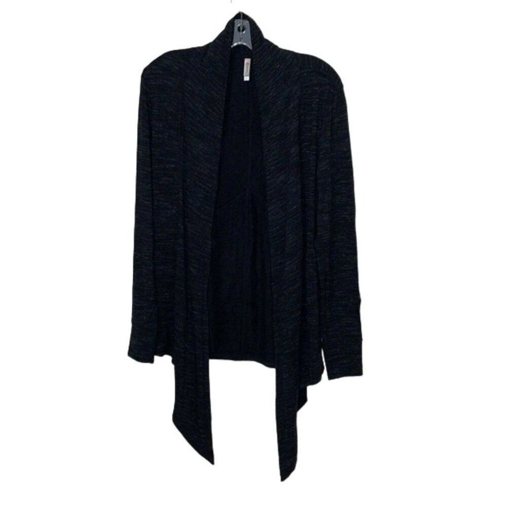 Peach Black Jersey Knit Open Cardigan Jacket Womens Size Small Space Dye